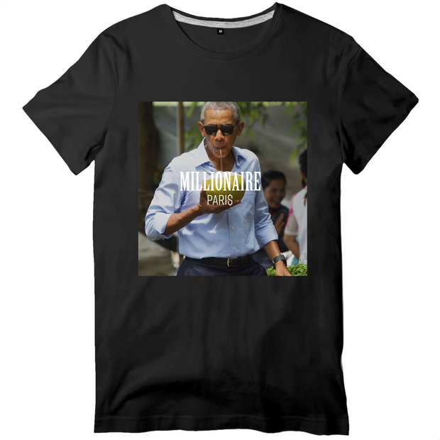 Barak Obama drink a coconut on a street